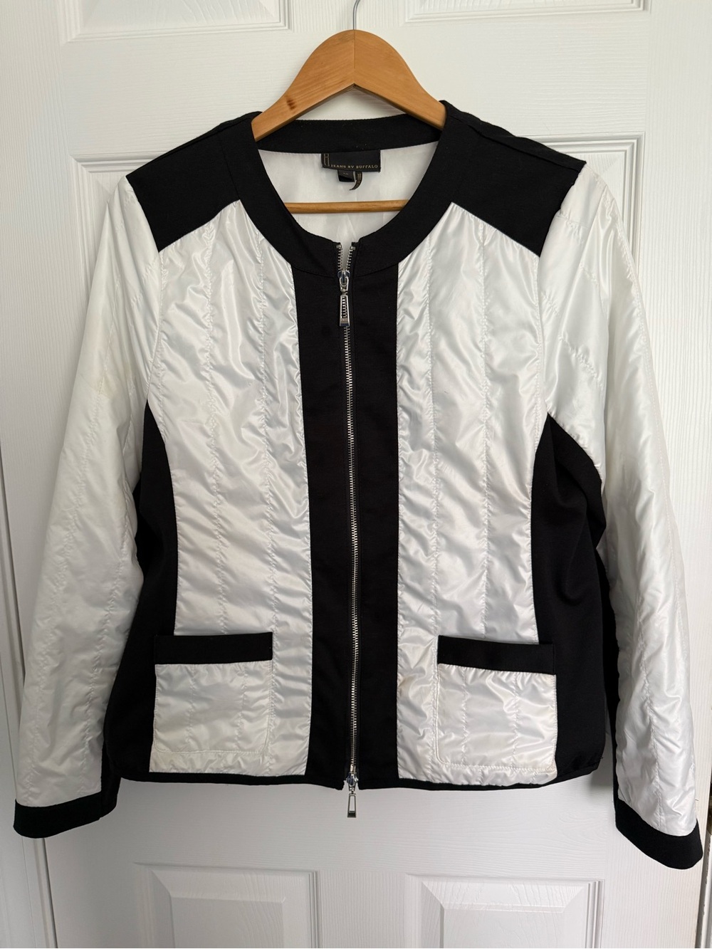 Buffalo Black & White Quilted Zip-Front Bomber Jacket
